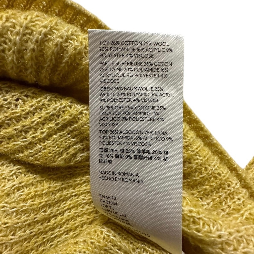 ANTHROPOLOGIE Women’s Open Weave Mustard Yellow Crew Neck Pullover Sweater XS - Picture 7 of 8